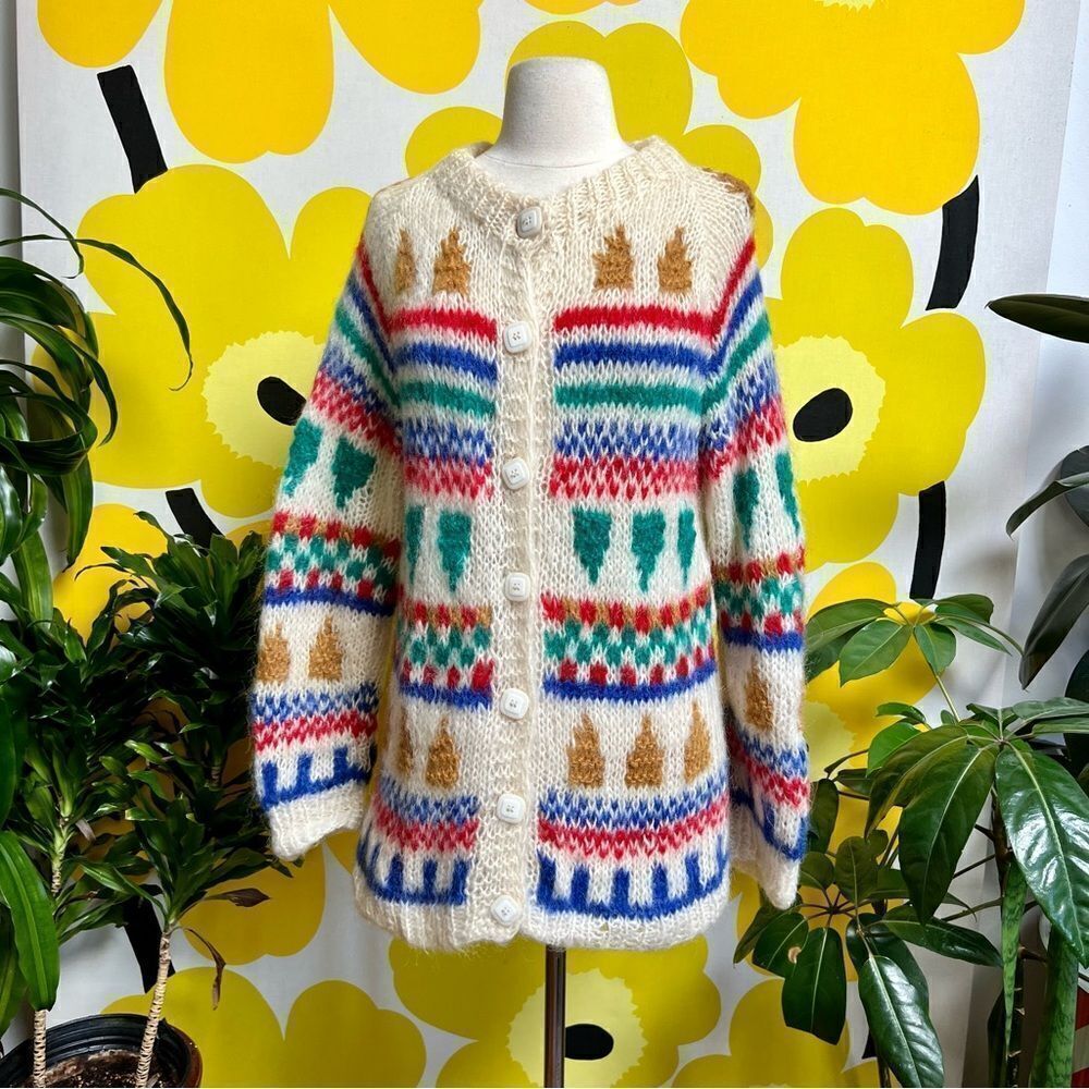 Insanely Cool Rainbow Vintage Italian Wool Knit Cardigan Sweater